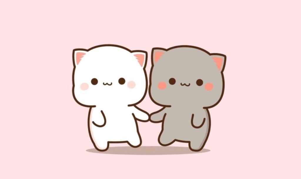 two animated kitten holding hands