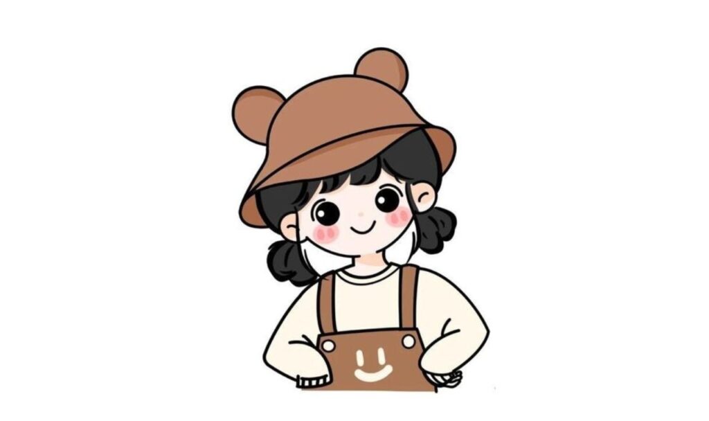 cute animated girl wearing brown hat