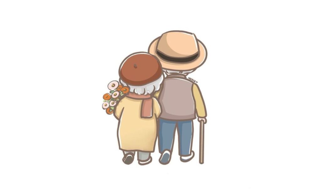 lovely old couple walking