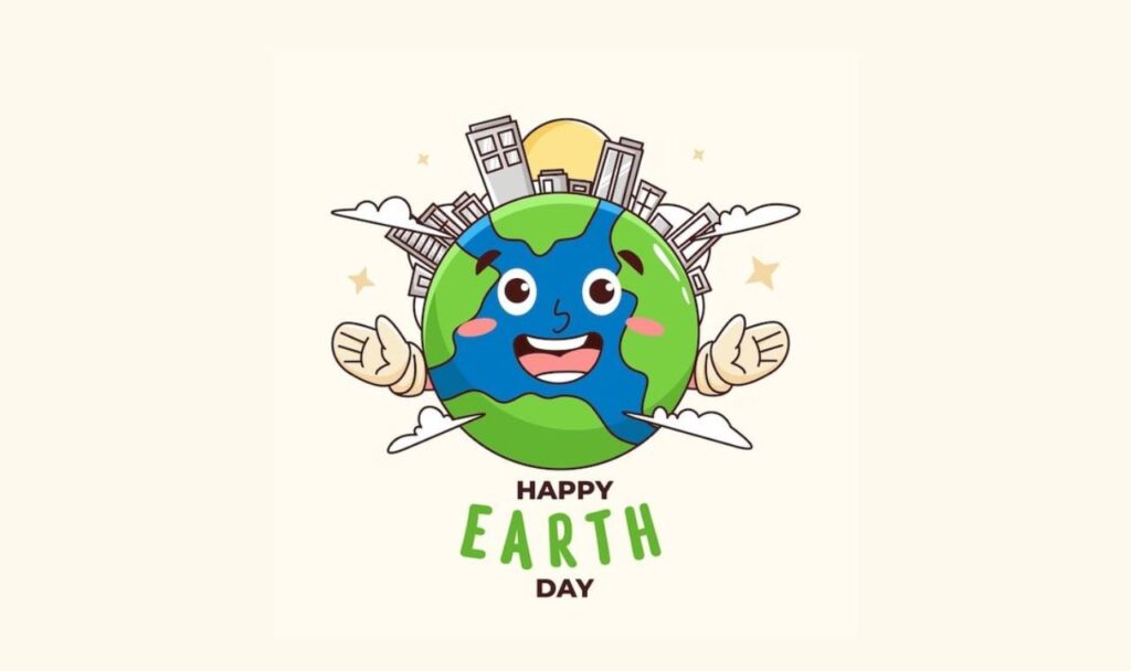 animated image in which earth is looking happy and green