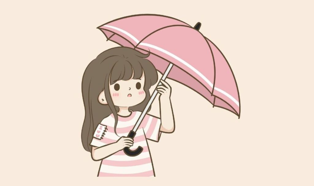 clumsy girl opening an umbrella