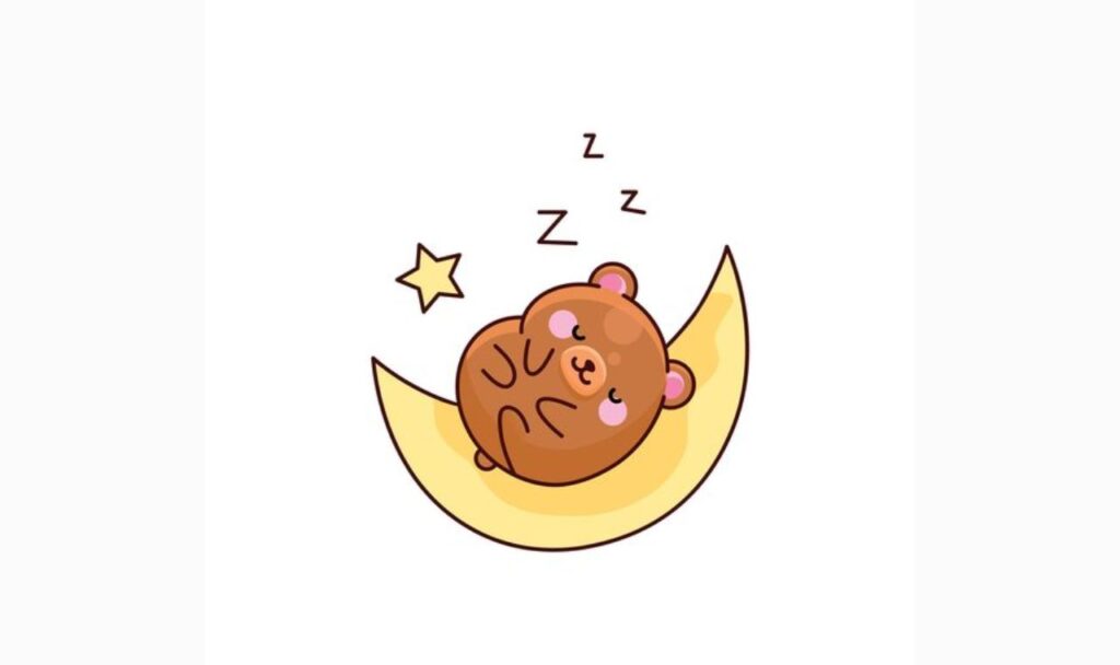 animated bear sleeping on a moon