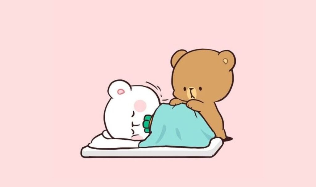 cute bear couple on bed
