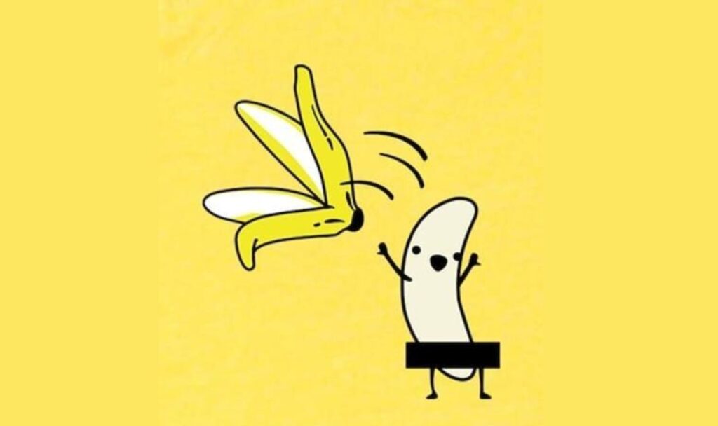 animated bannana getting rid of his peel